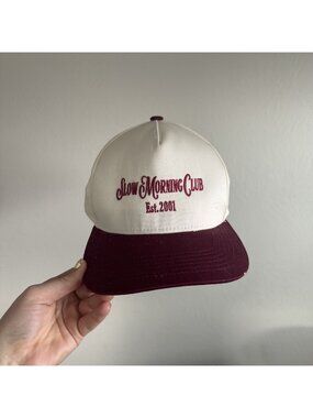 Slow Morning Club Est 2001 Snapback Hat - Two-Tone Burgundy & Cream Baseball Cap